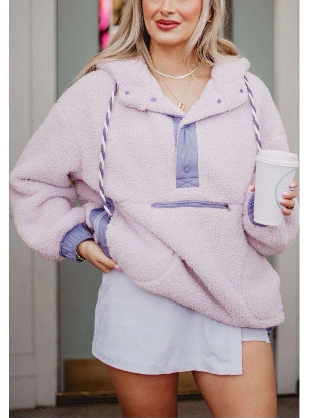 Katydid Lavender Teddy Sherpa Pullover Jacket